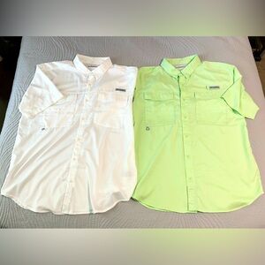 Columbia Mens PFG Blood and Guts IV Woven S/S Shirt Lot White, Green Men’s Sz L